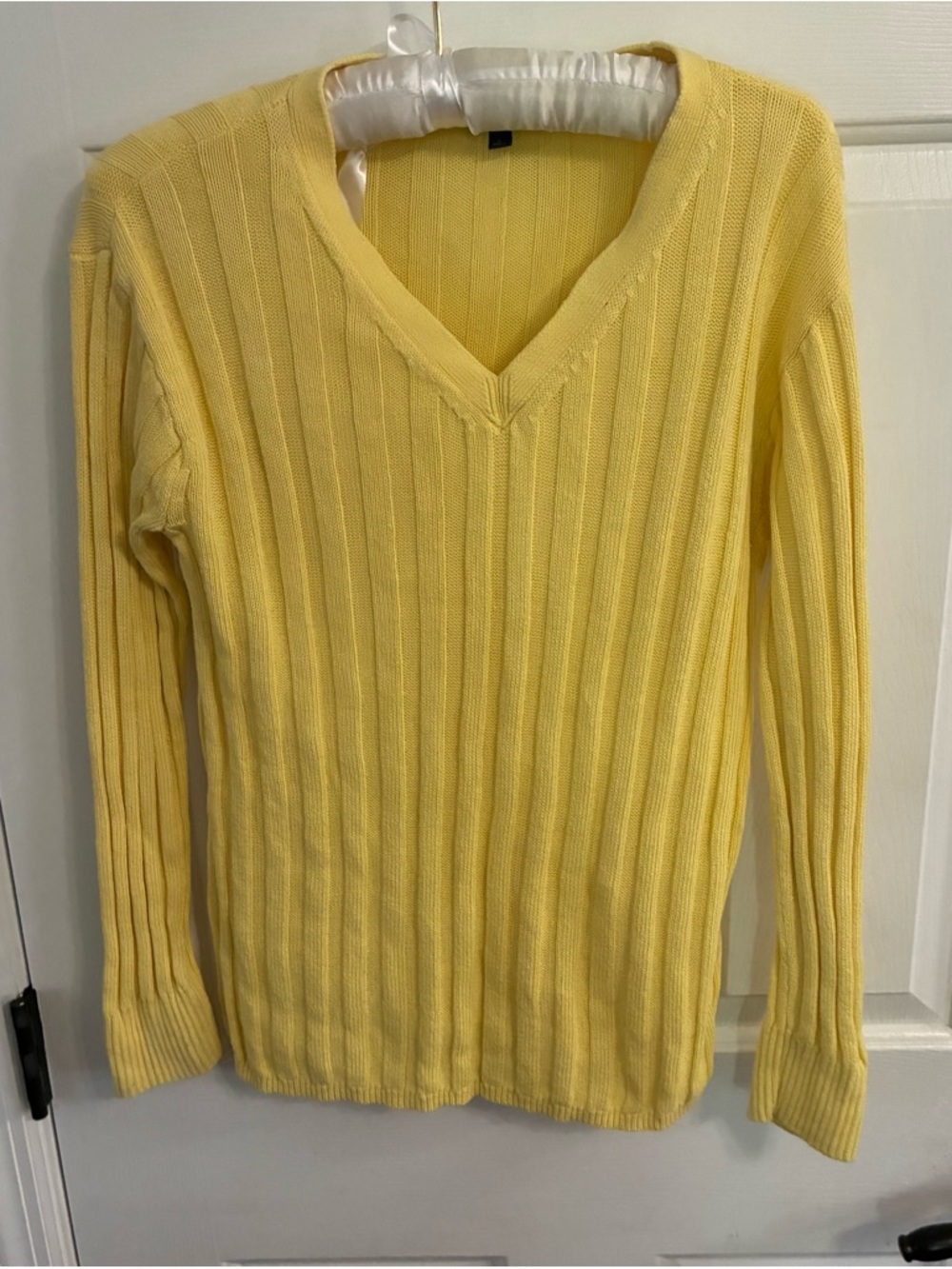 Cotton Linen Talbots Yellow Ribbed V-Neck Sweater